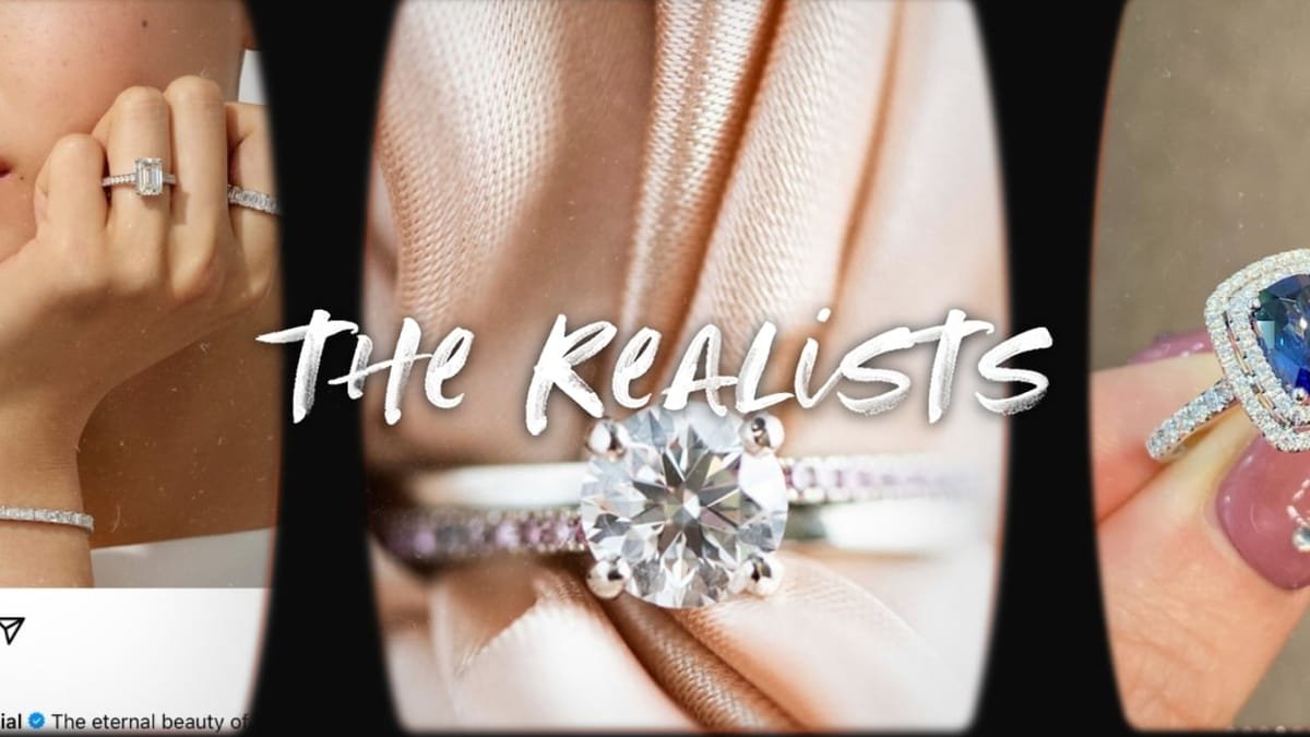 a collage showing ads for engagement rings - with the title THE REALISTS on top