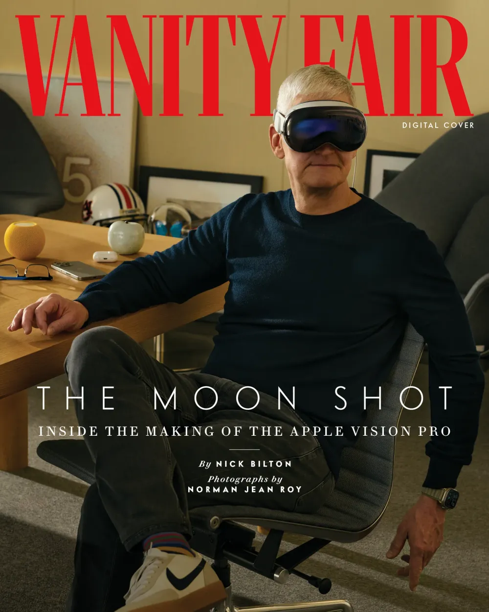 The digital cover of the Vanity Fair issue with a profile of Tim Cook and Apple's Vision Pro