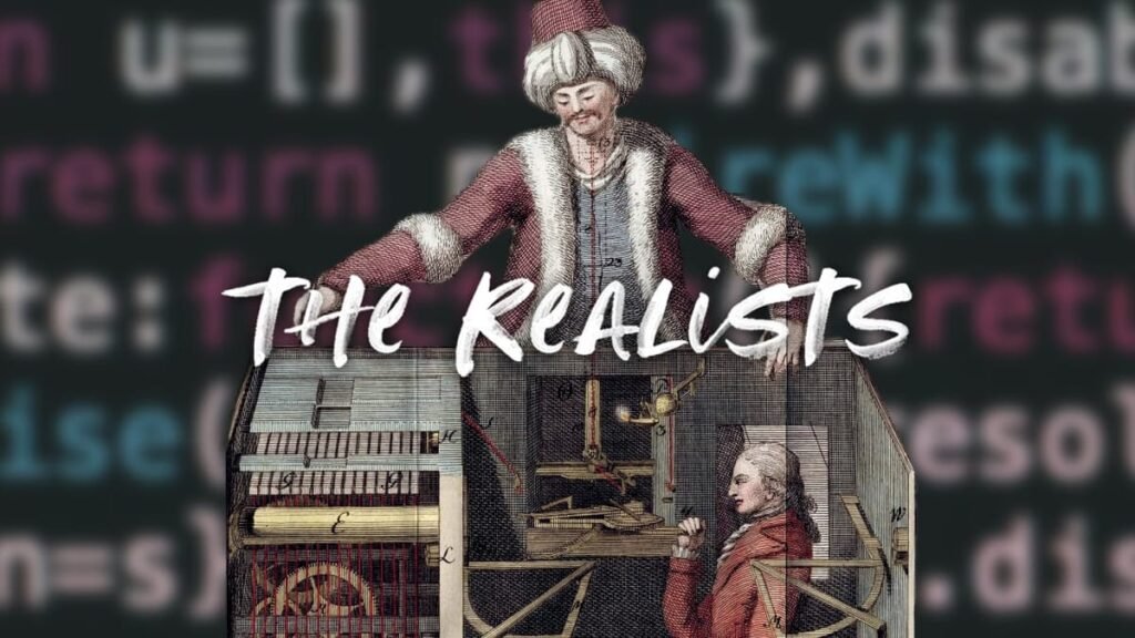 an illustration about the mechanical turk hoax with the title THE REALISTS on top