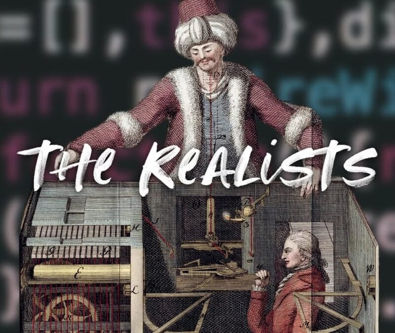 an illustration about the mechanical turk hoax with the title THE REALISTS on top